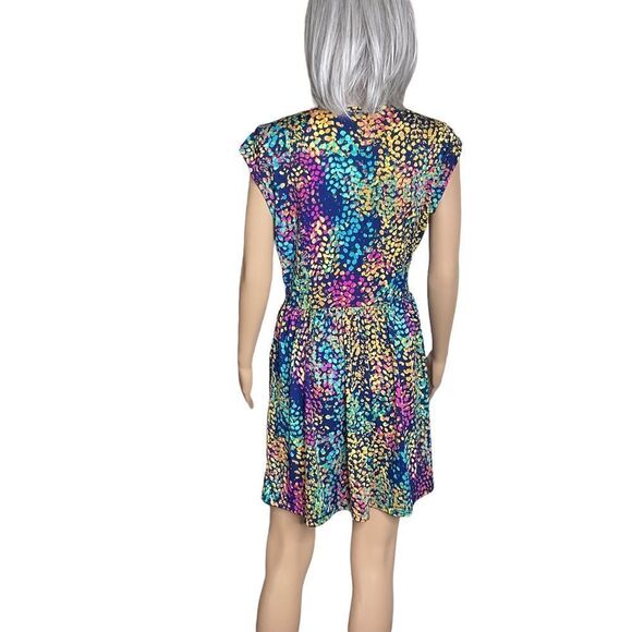 Bebop Wrap Look Dress In A Vibrant Print Sleeveless Size L - Picture 9 of 16